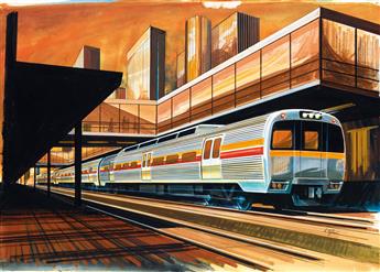 (ADVERTISING / DESIGN / TRAINS) VARIOUS ARTISTS. Group of 3 mid-century train designs.